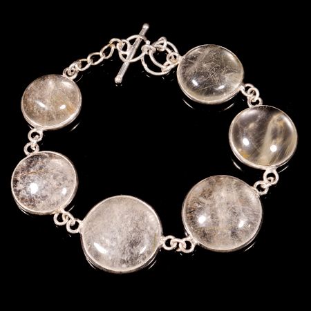 Golden Rutile stone bracelet for women, Brass silver plated bracelet for women